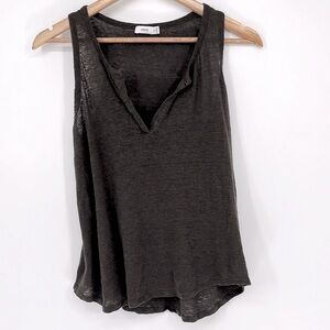 Vince Brown Sleeveless Split Neck Linen Slub Tank Top Women’s Size Medium